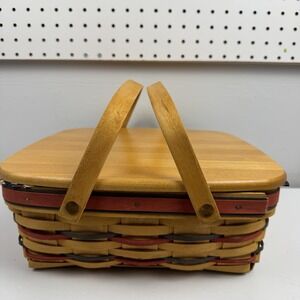 Vtg Longaberger Patriotic Hostess Basket Set w/ Liner Protectors Riser USA